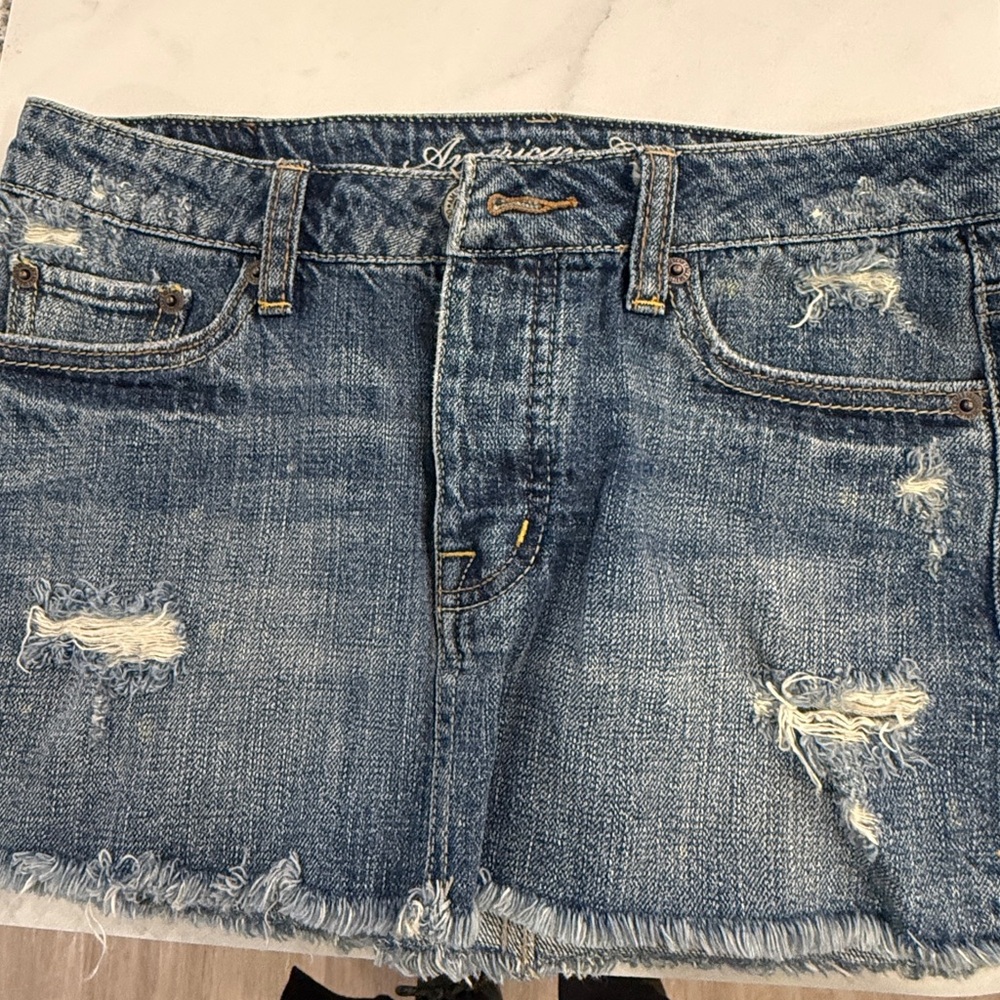 Distressed Denim Mini Skirt